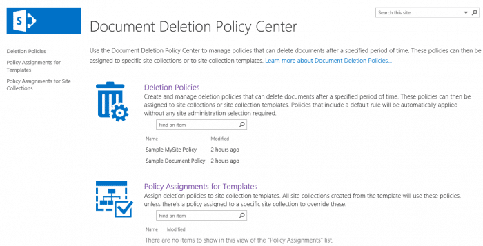 sharepoint 2016 documents policy